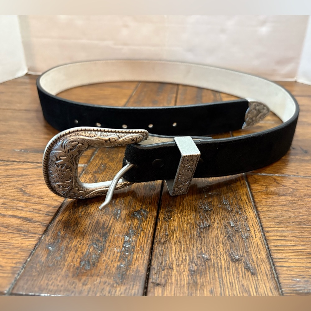 Black leather belt removable buckle real leather like new